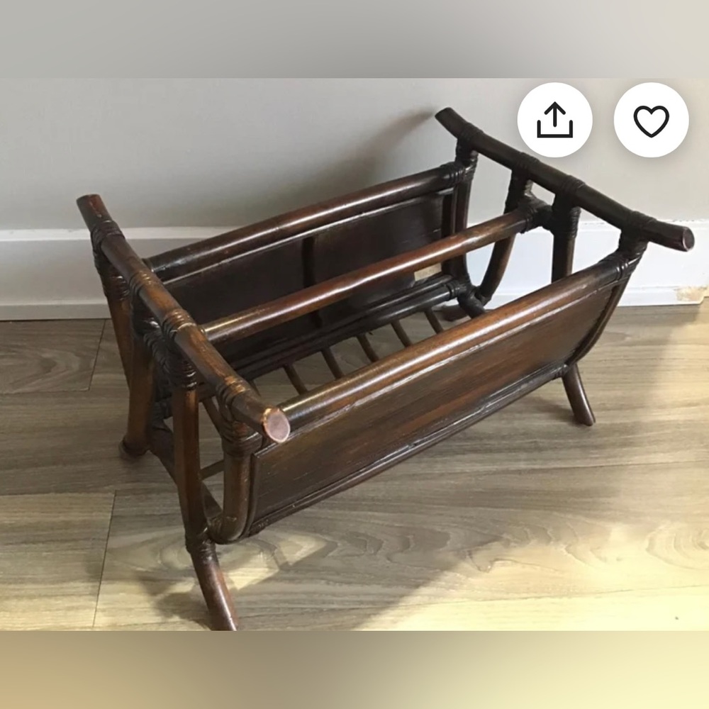 Vintage Magazine Holder Media Organizer Divided Umbrella Stand Brown Bamboo